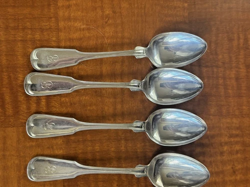 Set of 4 Sterling Tsps, Old Gorham pattern "Threaded", Heavt wt. 141 gm. Init  B