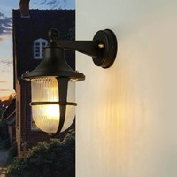 AußEnlampe Wandleuchte AußEn Messing Glas E27 IP64 H: 27 Cm Schwarz Hof Garten