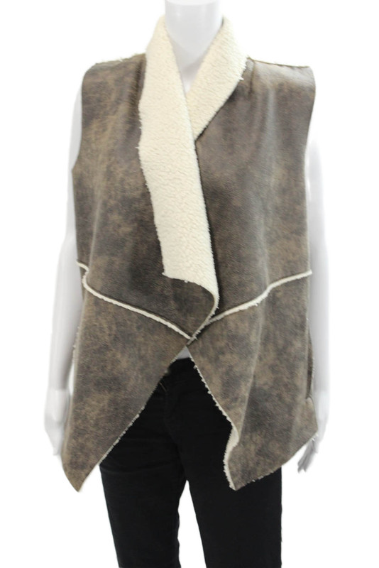 Jack Womens Faux Leather Collared Sleeveless Open Front Vest Brown Size M