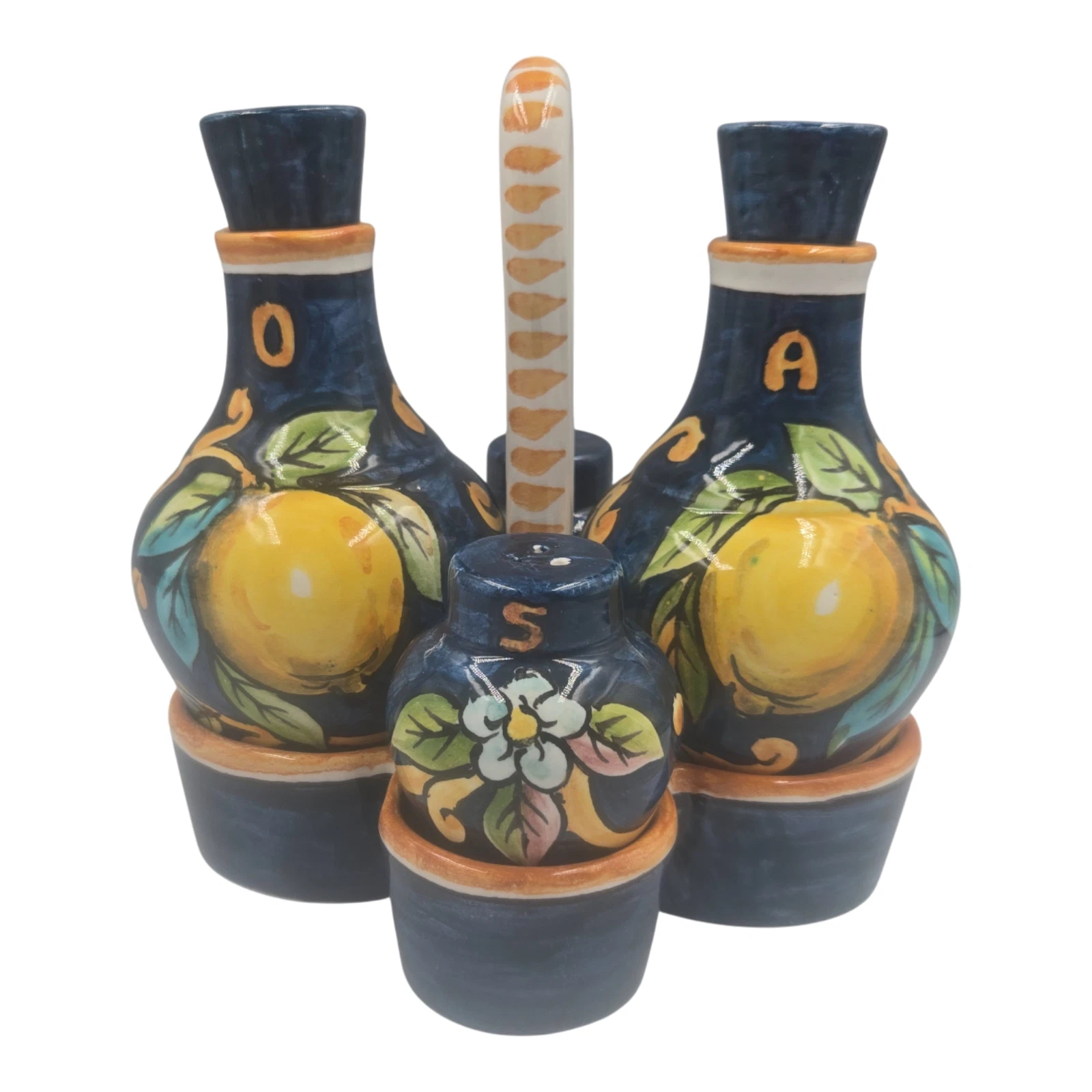 Ricceri Tuscan Ceramic Oil Vinegar Dispensers Salt Pepper Shakers & Caddy Italy
Opens in a new windo