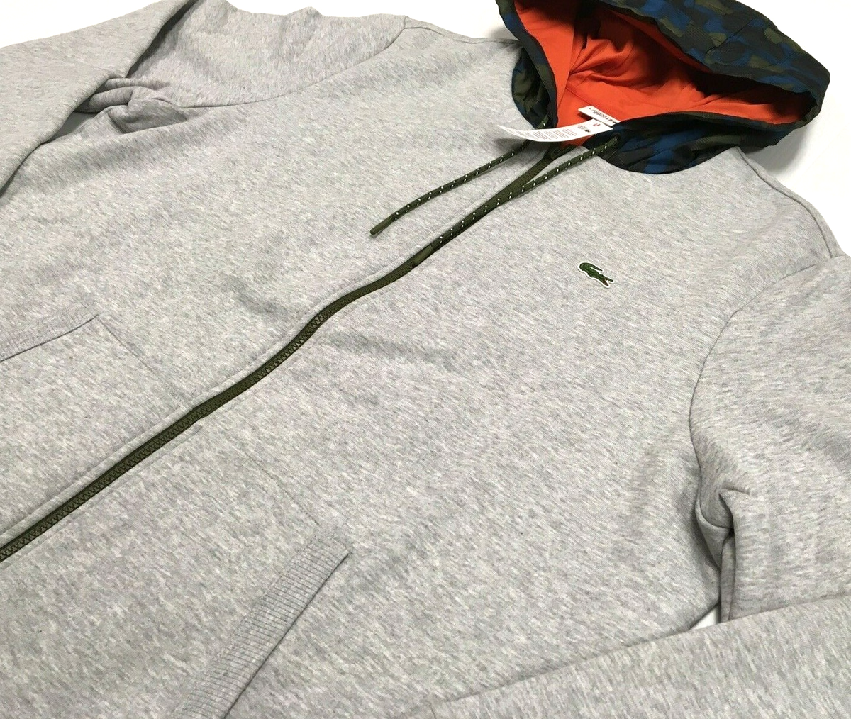 Lacoste Hybrid Military Army Camo Hooded Full Zip Hoodie Fleece