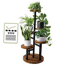  5 Tier Plant Stand, Tall Metal Wood Shelf Holder for Indoor Plants, 5 tier