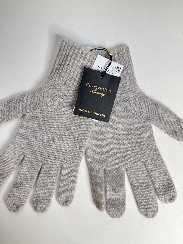 Charter Club 100% 羊绒针织女式手套-灰色-均码 — 第 4/4 张图片