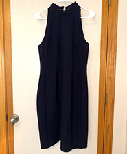 Elie Tahari Women’s Black Sheath Dress High Neck Beaded Zip Knee Length 4