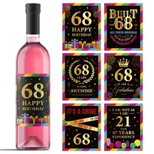 68th Birthday Wine Labels - Wine Bottle Stickers Birthday Supplies for 68 Yea...