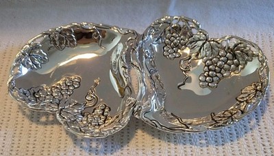 Godinger Silver Plated Grape Design Double Heart Dish