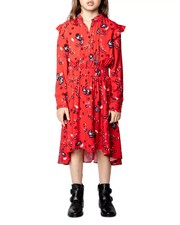 Zadig Voltaire Girls 10 Karolina Printed Dress Red Floral Hi Low Long Sleeve