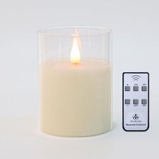 Glass Flameless Candles with Remote Timer, 3D Moving Flame Flickering, Last 600 