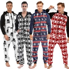 MEN'S FLANNEL 1ONESIE PRINT PYJAMAS ZIP UP ALL IN ONE HOODED JUMPSUIT PLAYSUIT
