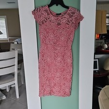 ODCOCD Pink Lace Floral Sheath Dress Knee Length Round Neck Cap Sleeve XS