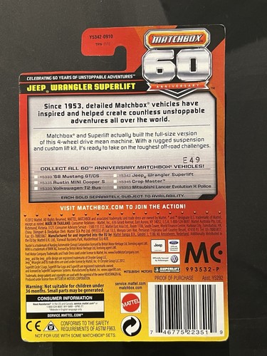 Matchbox 60th Anniversary Yellow Jeep Wrangler Superlift 5/24 Die Cast 1:64 - Picture 5 of 5