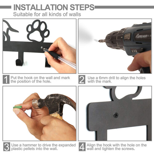 Hunde-Garderobe Hundeleinen-Halter aus Metall Wandhaken für 5 Leinen Geschirr - Bild 10 von 12