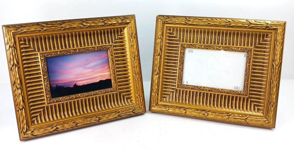 Коренастая прямоугольная золотая фоторамка в тропическую полоску 10x12 для фотографии 4x6 ЧИТАЙТЕ - Изображение 3 из 4