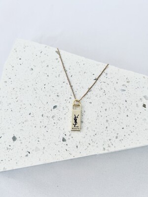 Reworked Vintage YSL Bar Logo Necklace
