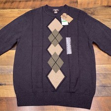 Dockers Argyle Sweater Large Gray Medium Gauge Crew Mens New