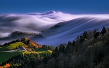 Landscape nature mountains forest mist trees grass fall Custom Gaming Mat Desk