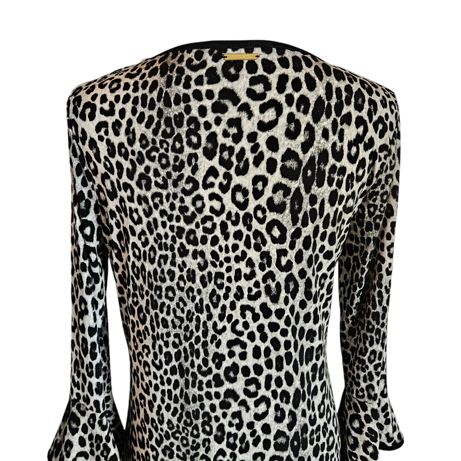 Abito Michael Michael Kors stampa leopardata animalier taglia media manica a campana orlo con volant