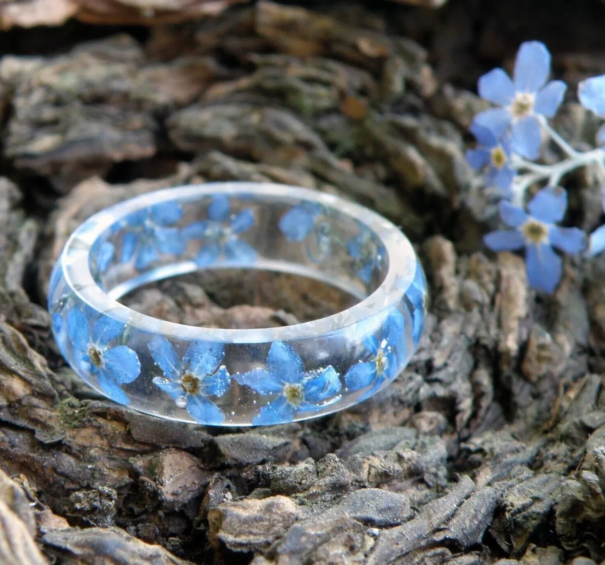 Forget me not ring Promise ring Resin Wedding bands his and hers