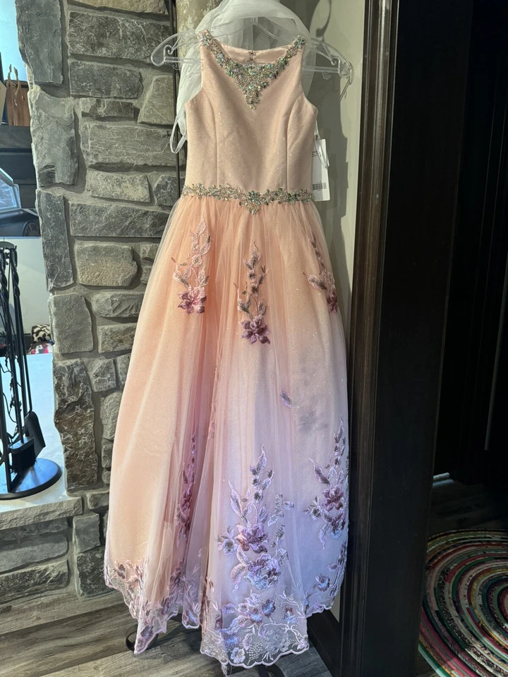 Tiffany Princess 13542 Rose Pink Stunning Girls Pageant Party Gown Dress sz 8 - Image 3 of 4