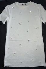 NWOT Zara S DRESS mini FAUX SUEDE WHITE EMBELLISHED floral beaded Crystallized
