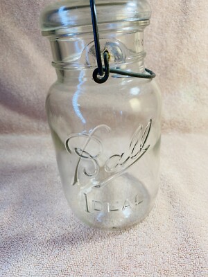Ball Idea Mason Jar ( 1933 -1962) Wire Bail Glass Lid Quart Size Great Cond