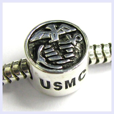 Sterling Silver US Marine USMC Corps Patriotic Bead for European Charm Bracelet