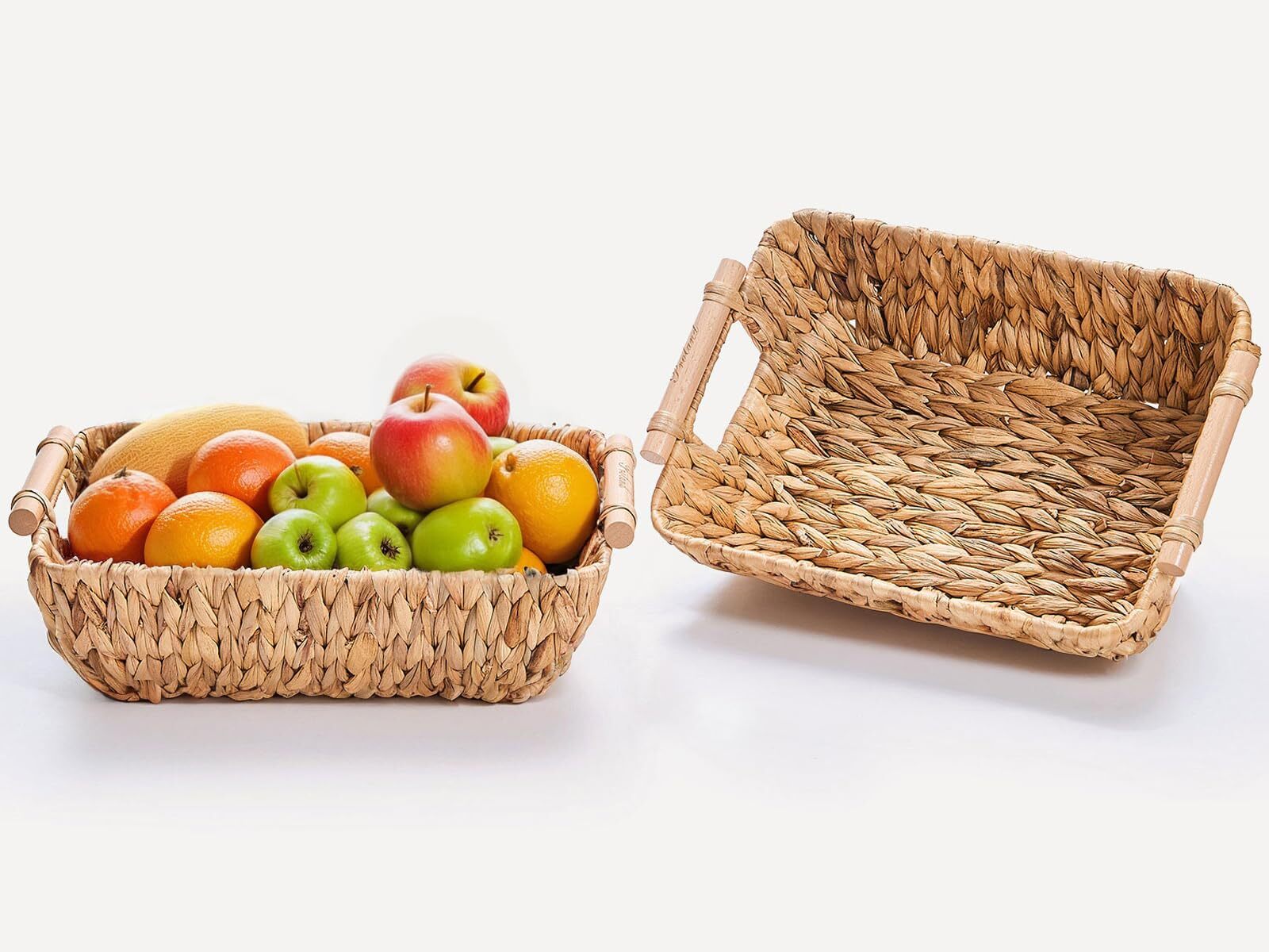 Storage Basket Handwoven Large Storage Baskets With Wooden Handles Water Hyacint-image
