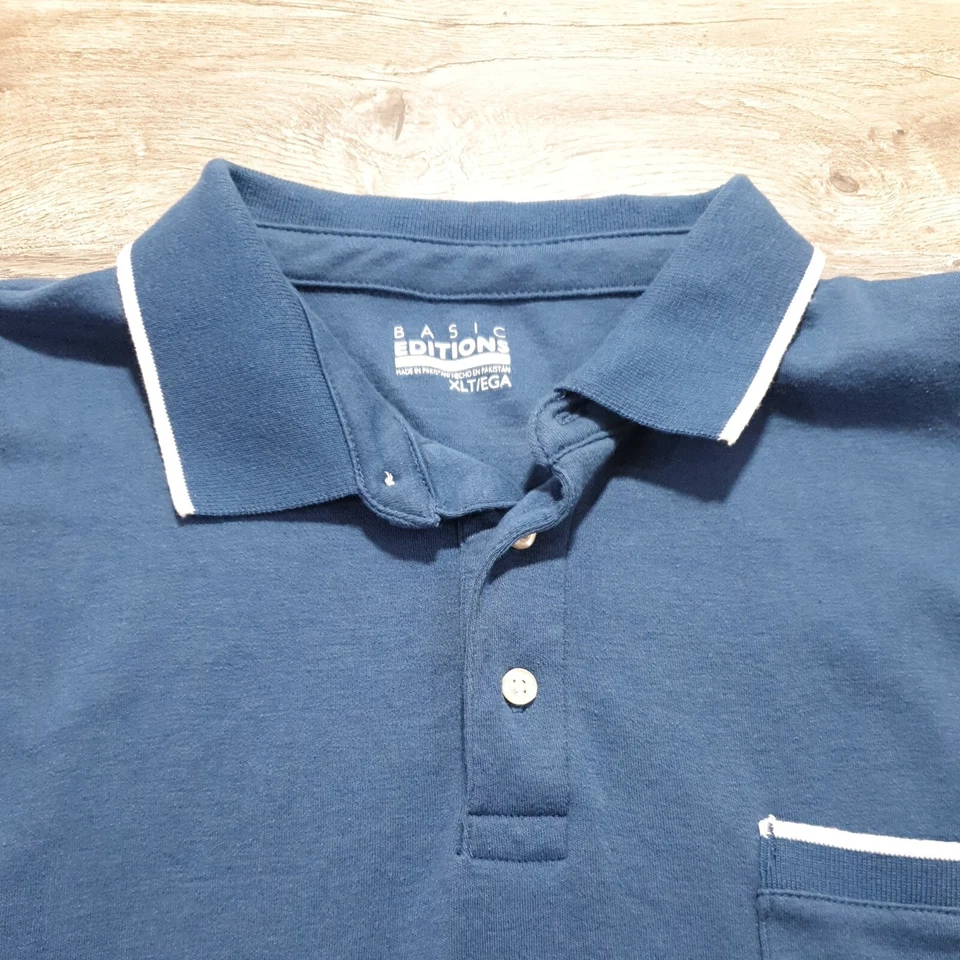 Basic Editions Mens XLT Tall Short Sleeve Shirt Collar Pocket Casual Weekend - Image 4 of 4