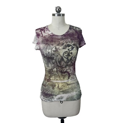 Maurices Cyber Y2K Top Womens Medium White Purple Mesh