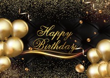 Birthday Party Balloons Gold Black Color 7x5ft Vinyl Backdrop Photo Background