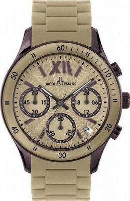 Jacques Lemans Herrenuhr Edelstahl Hellbraun Chronograph Datum  1-1586S