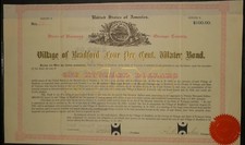 Village of Bradford 4% Water Bond, 1891, Bardzo rzadkie, dekoracyjne