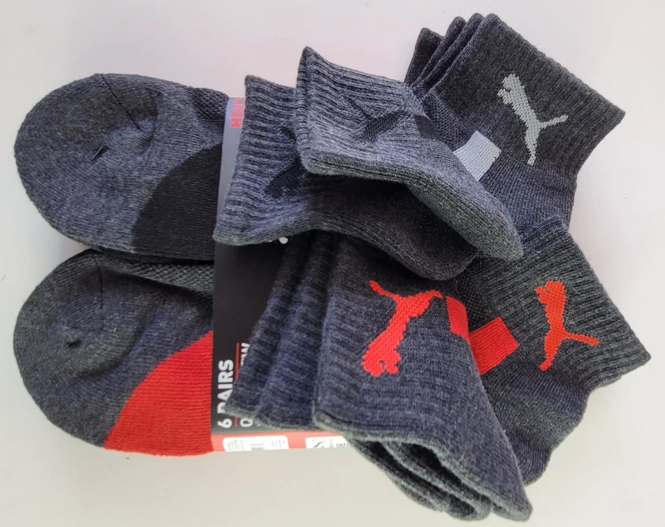 Носки мужские Puma четверть квадратного ярда упаковка 6 шт. L черные красные наполовину махровые спортивный стиль мягкие - Изображение 3 из 4