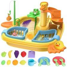 Crtynell Play Sink with Running Water, Kitchen Sink Toys with Play Food and Kitc