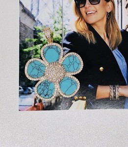 Authentic Freida Rothman Turquoise Flower Gold-plated CZ Pendant Charm