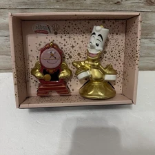 NEW Disney Beauty & The Beast Cogsworth Clock Lumiere Salt & Pepper Shakers Set