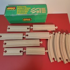 BRIO Wooden Trains 11 Pieces of Track Accessories w/ Box. Vintage 1980's Sweden