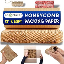 Sustainable Honeycomb Packing Paper Roll 12&rdquo;x50&rsquo; with Twine & Labels for Moving