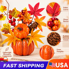 Halloween Maple Leaf  Pumpkin Wreath with Pinecone  Red Berry Fall Harvest Dec