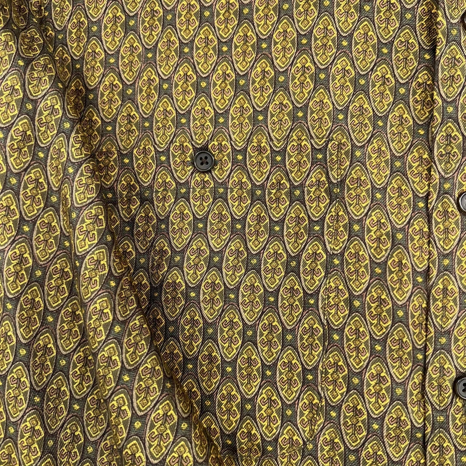 Camisa Joseph Abboud Para Hombres XL Marrón Dorado Geométrica 100% Seda Abotonada Hecha en EE. UU. Foto 4 de 4