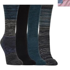 Ladies' Crew Socks Set: 4 Pairs of Extra-Fine Merino Wool, Machine Washable