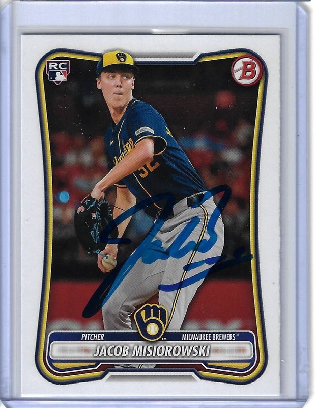 Jacob Misiorowski Autographed 2026 Bowman Paper 35 Rookie Card RC BREWERS ACE