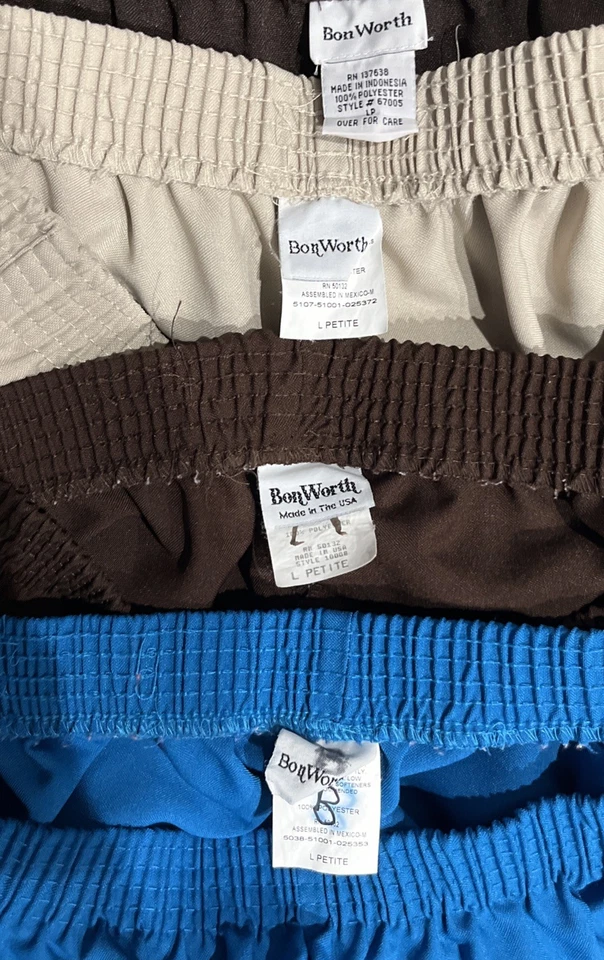 Lote de 4 Pantalones Cintura Elástica BonWorth Para Mujer Grandes Pequeños Marrón Azul Beige Foto 3 de 4