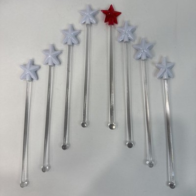 Set Of 8 Star Themed Stir Sticks For Cocktails/Beverages 7 White & 1 Red Acrylic