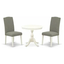 East West Furniture Antique 3-piece Wood Table and Dining Chair Set in White