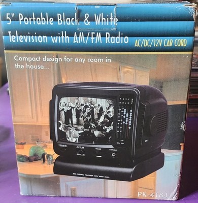 5'' Portable Black & White TV W/ AM/FM Radio - PK-4184 New Open Box Read