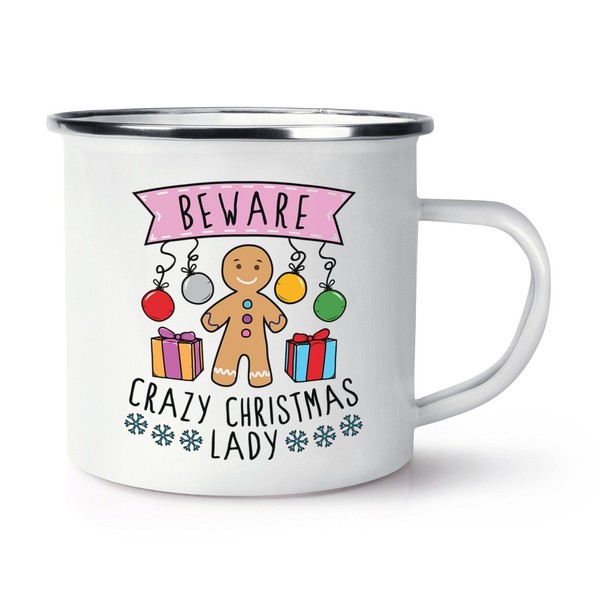 Beware VerrüCkte Weihnachten Damen Retro Emaille Tasse - Lustiger Witz Geheimer-image