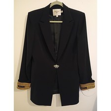 Louise Ricci Women's Jeweled Button Gold-Trim Black Blazer Sz 10