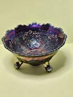 Vintage Fenton Art Carnival Glass 3-Footed Bowl - Amethyst Iridescent Finish
