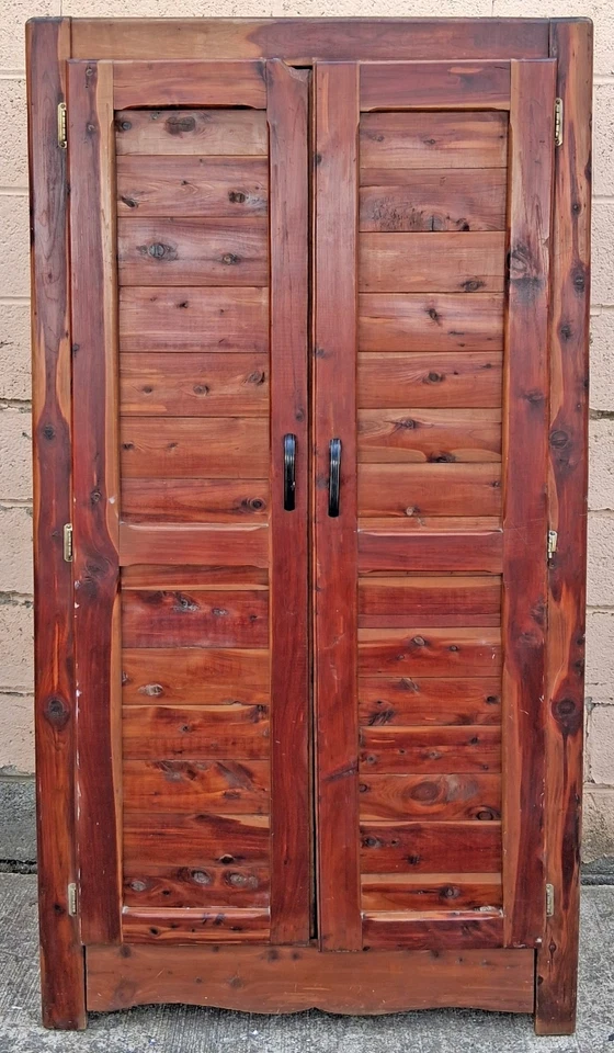 Antique Old Country Farmhouse SOLID Cedar Wooden Wardrobe Closet Armoire Cabinet - Image 2 of 4